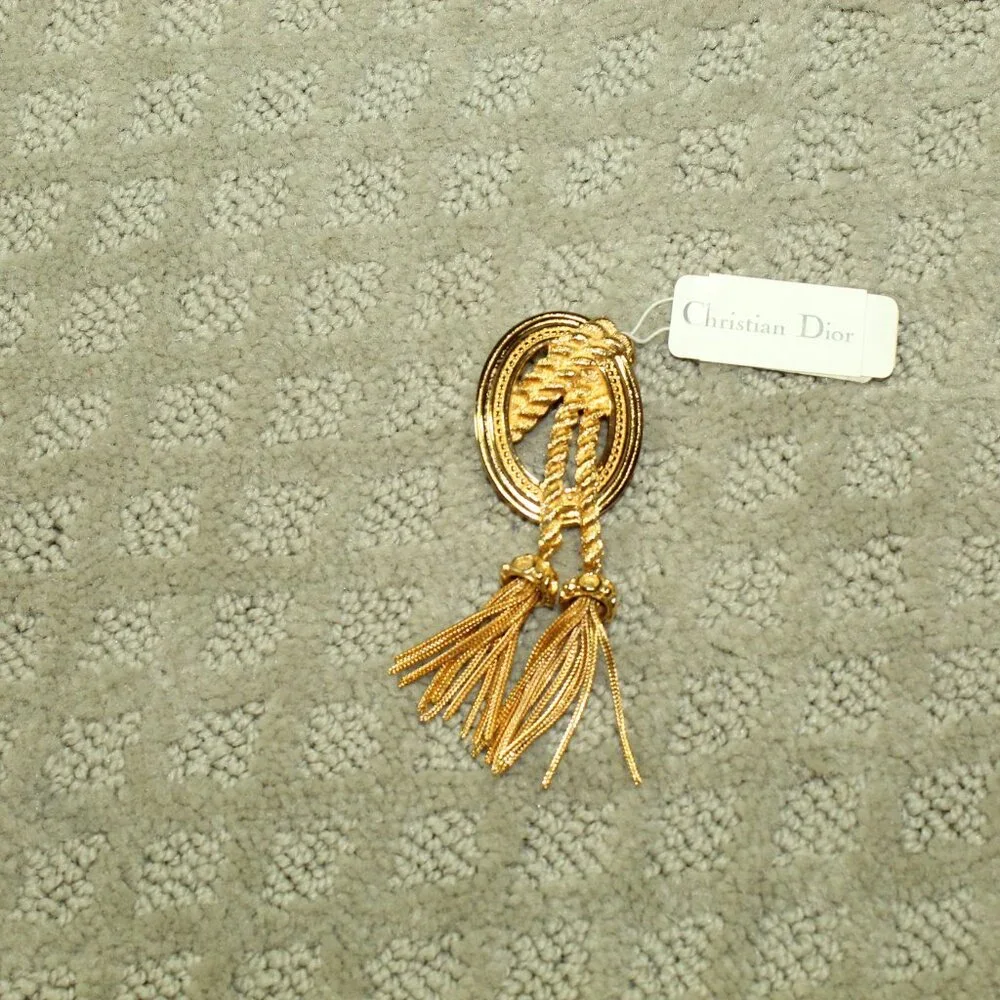 Christian Dior Brooch 1980s Vtg Medallion Double Tassel Fringe Chunky German Art